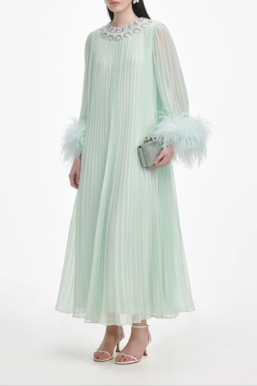 Mint Chiffon Feather Midi Dress Avalabel