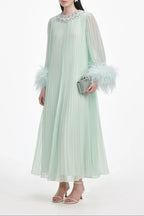 Mint Chiffon Feather Midi Dress Avalabel