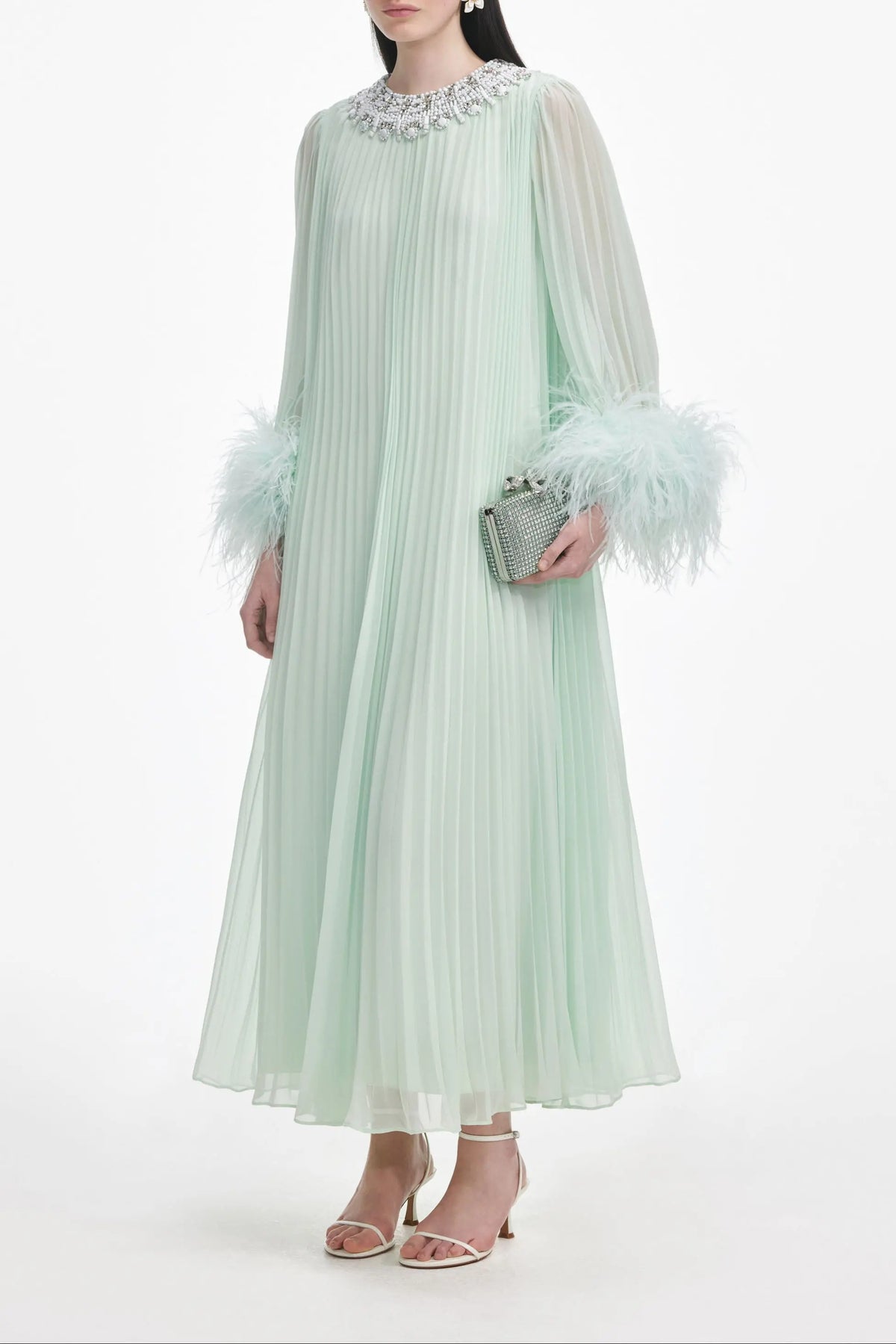 Mint Chiffon Feather Midi Dress Avalabel