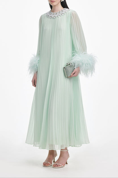 Mint Chiffon Feather Midi Dress