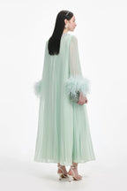 Mint Chiffon Feather Midi Dress Avalabel