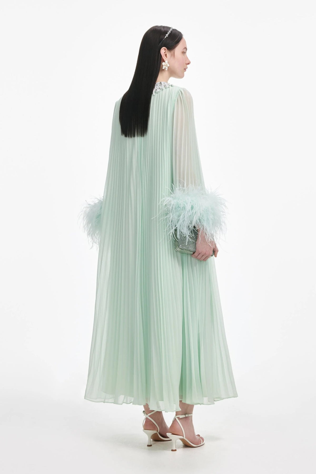 Mint Chiffon Feather Midi Dress Avalabel