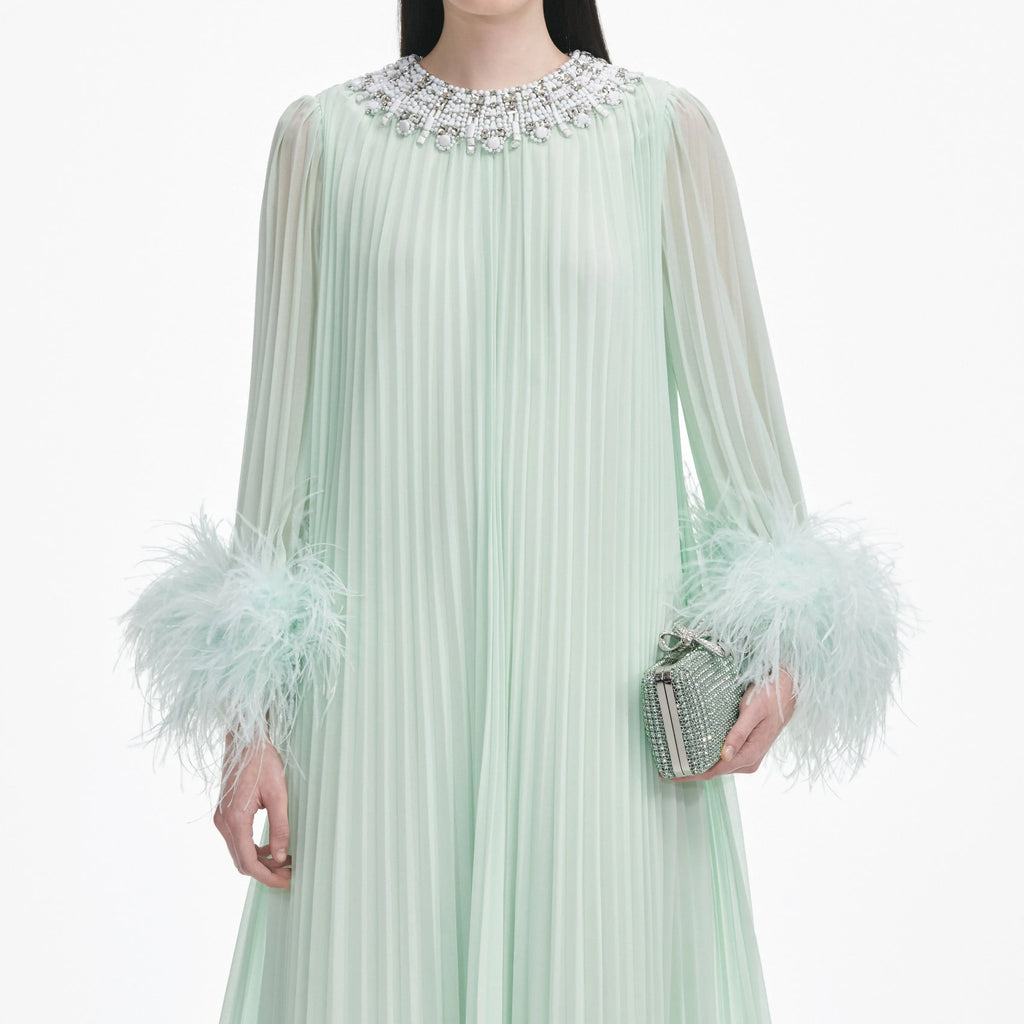 Mint Chiffon Feather Midi Dress Avalabel