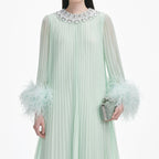 Mint Chiffon Feather Midi Dress Avalabel