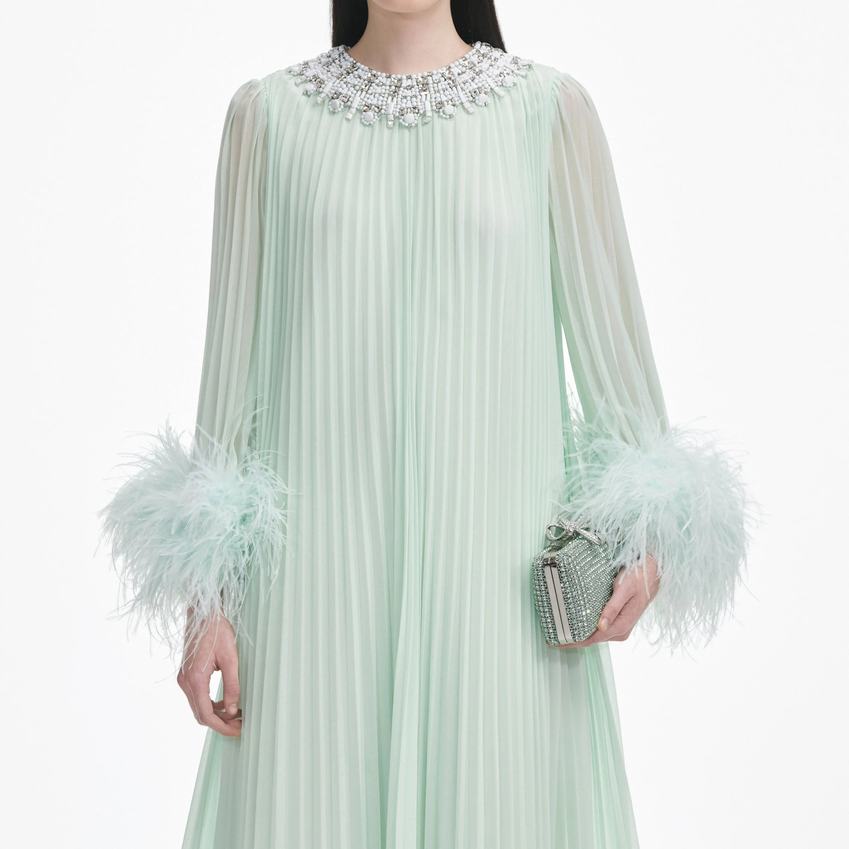 Mint Chiffon Feather Midi Dress Avalabel