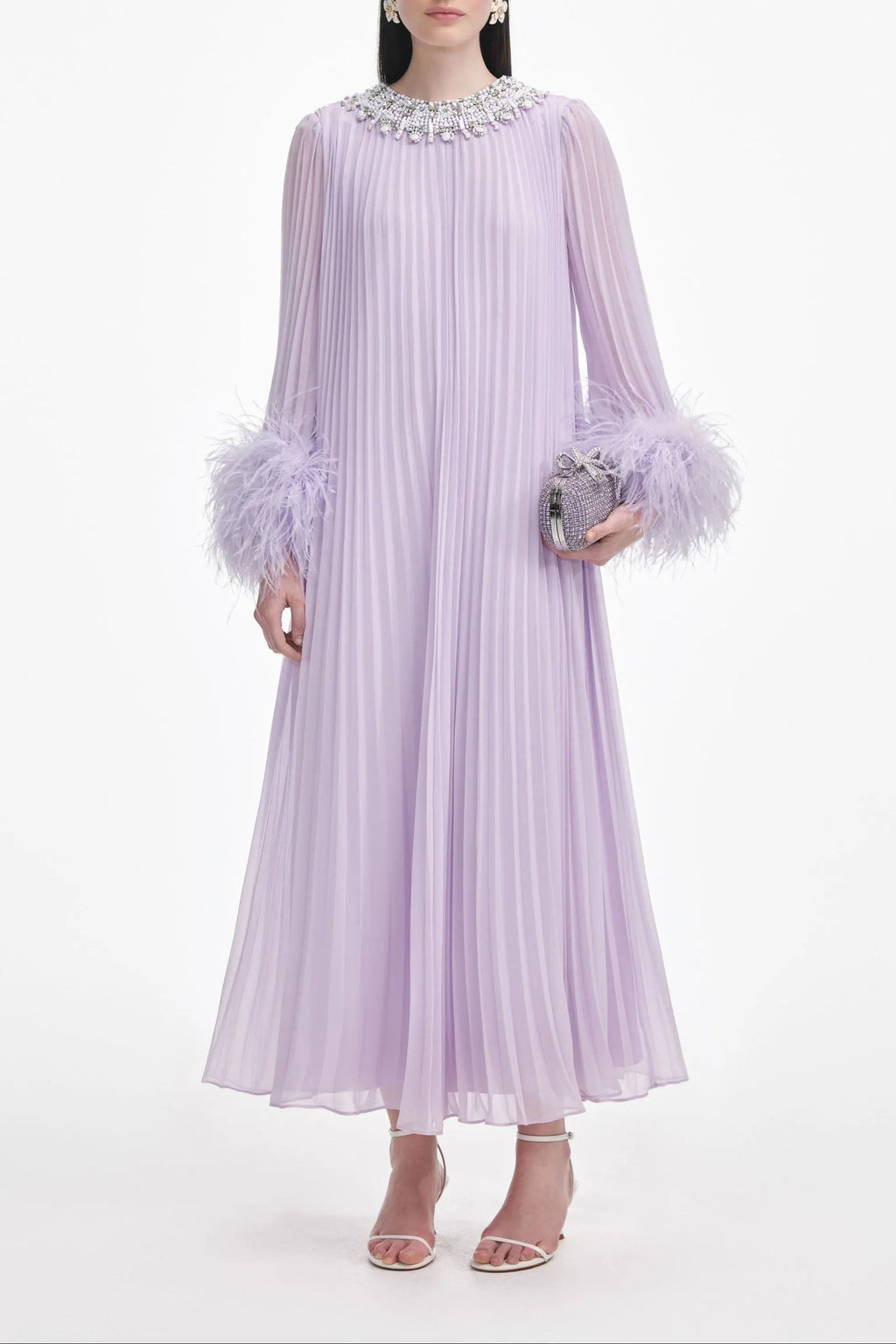 Lilac Chiffon Feather Midi Dress Avalabel