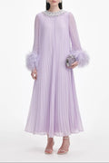 Lilac Chiffon Feather Midi Dress Avalabel