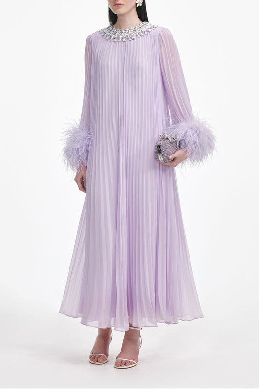 Lilac Chiffon Feather Midi Dress