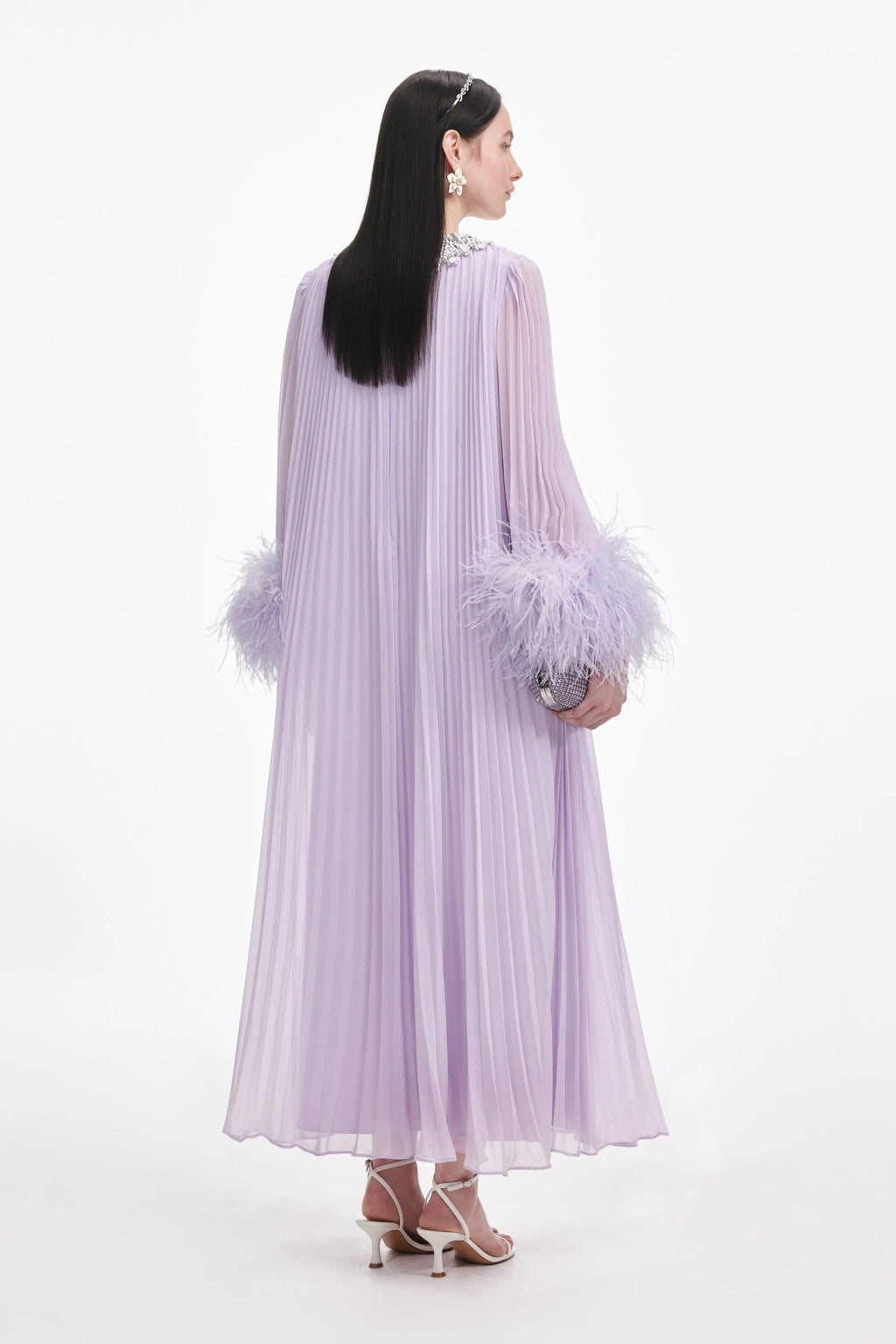 Lilac Chiffon Feather Midi Dress Avalabel