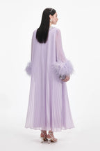 Lilac Chiffon Feather Midi Dress Avalabel