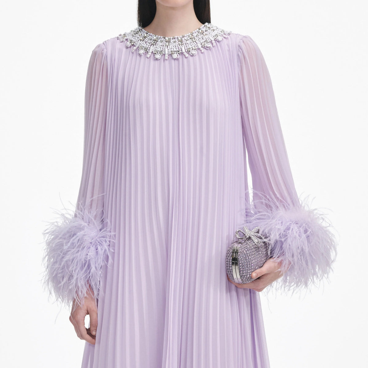 Lilac Chiffon Feather Midi Dress Avalabel
