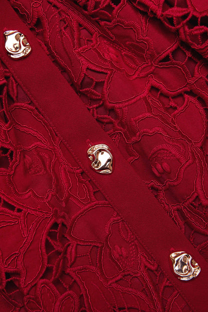 Burgundy Lace Collared Mini Dress