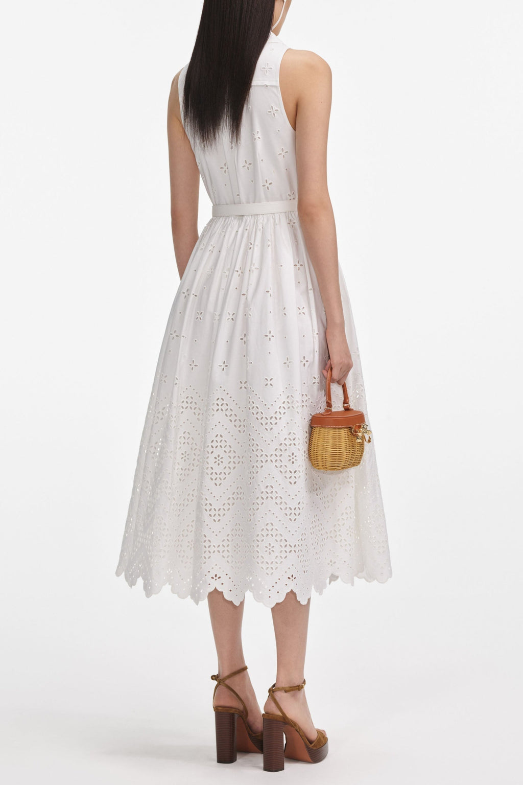 elsie White Cotton Broderie Collared Midi Dress Avalabel