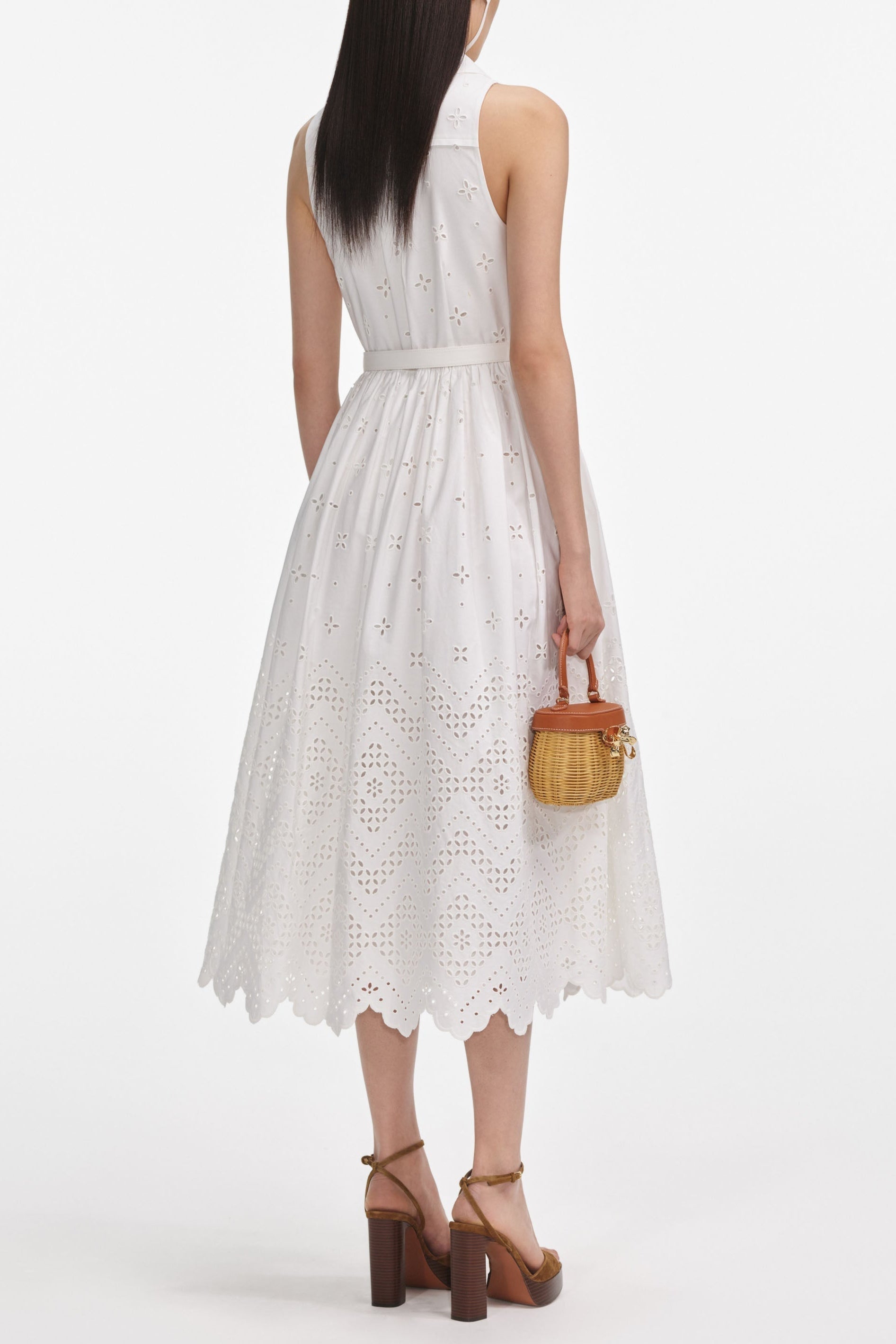 elsie White Cotton Broderie Collared Midi Dress Avalabel