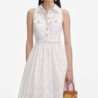 elsie White Cotton Broderie Collared Midi Dress Avalabel