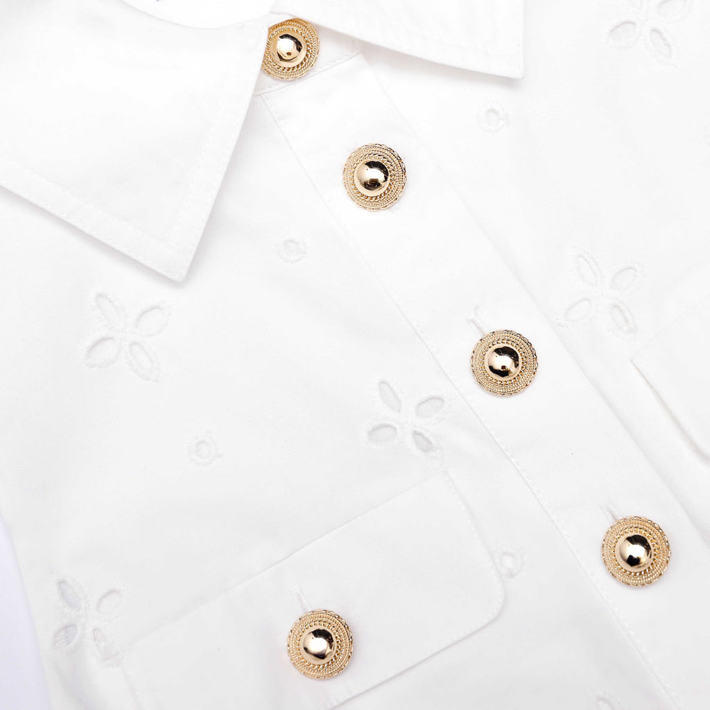 elsie White Cotton Broderie Collared Midi Dress Avalabel