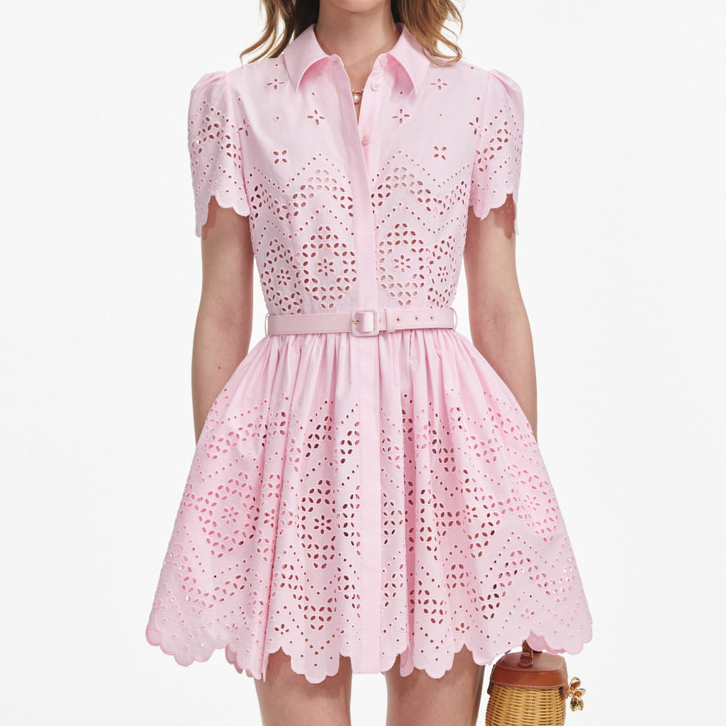 cheryl Pink Cotton Broderie Mini Dress Avalabel