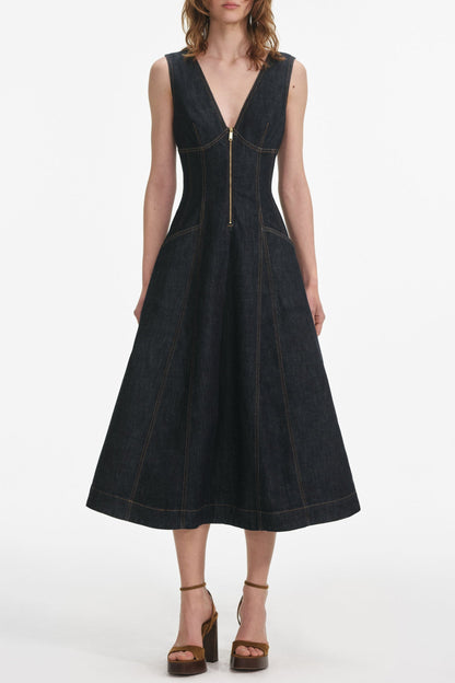 sally Indigo Denim Midi Dress