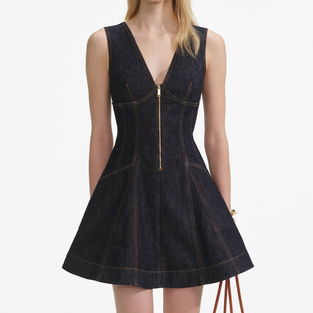 elizabeth Indigo Denim Mini Dress Avalabel
