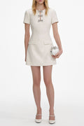 Deirdre Cream Boucle Bow Mini Dress Avalabel