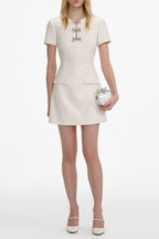 Deirdre Cream Boucle Bow Mini Dress Avalabel