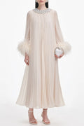 Cream Chiffon Feather Midi Dress Avalabel