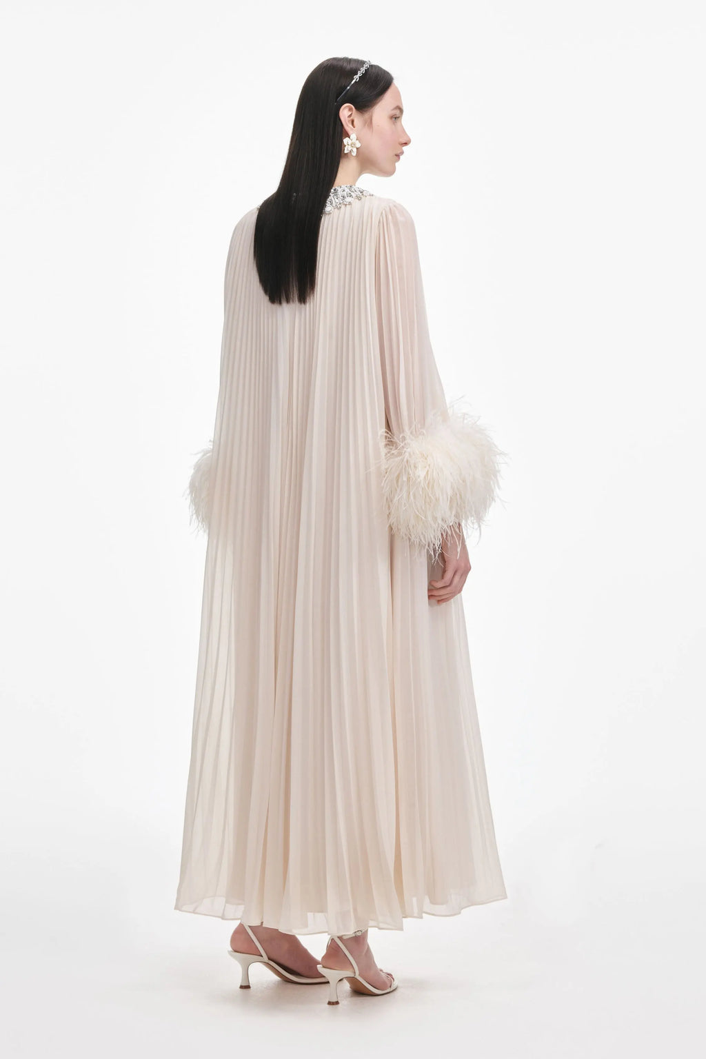 Cream Chiffon Feather Midi Dress Avalabel