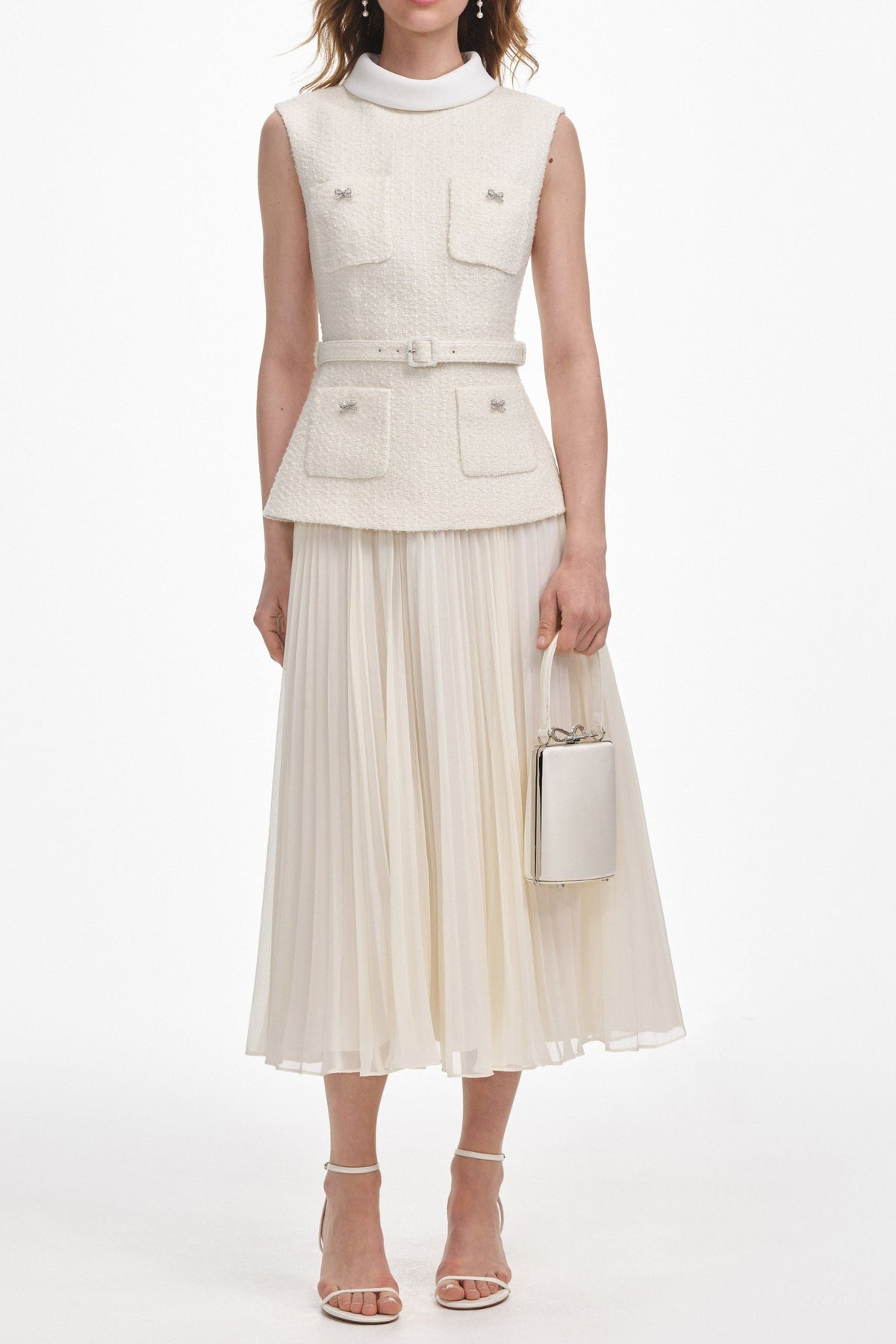zoe Cream Boucle Sleeveless Midi Dress Avalabel