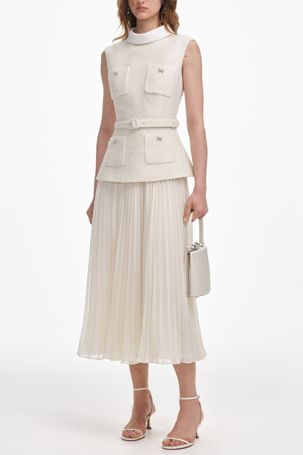 zoe Cream Boucle Sleeveless Midi Dress Avalabel
