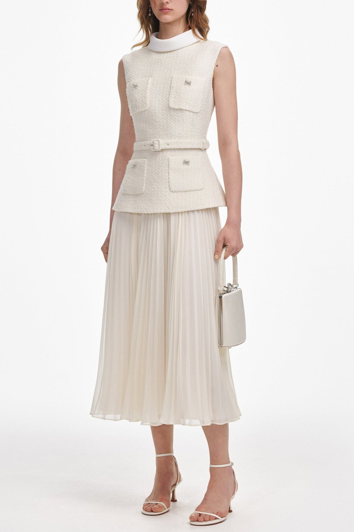 zoe Cream Boucle Sleeveless Midi Dress Avalabel