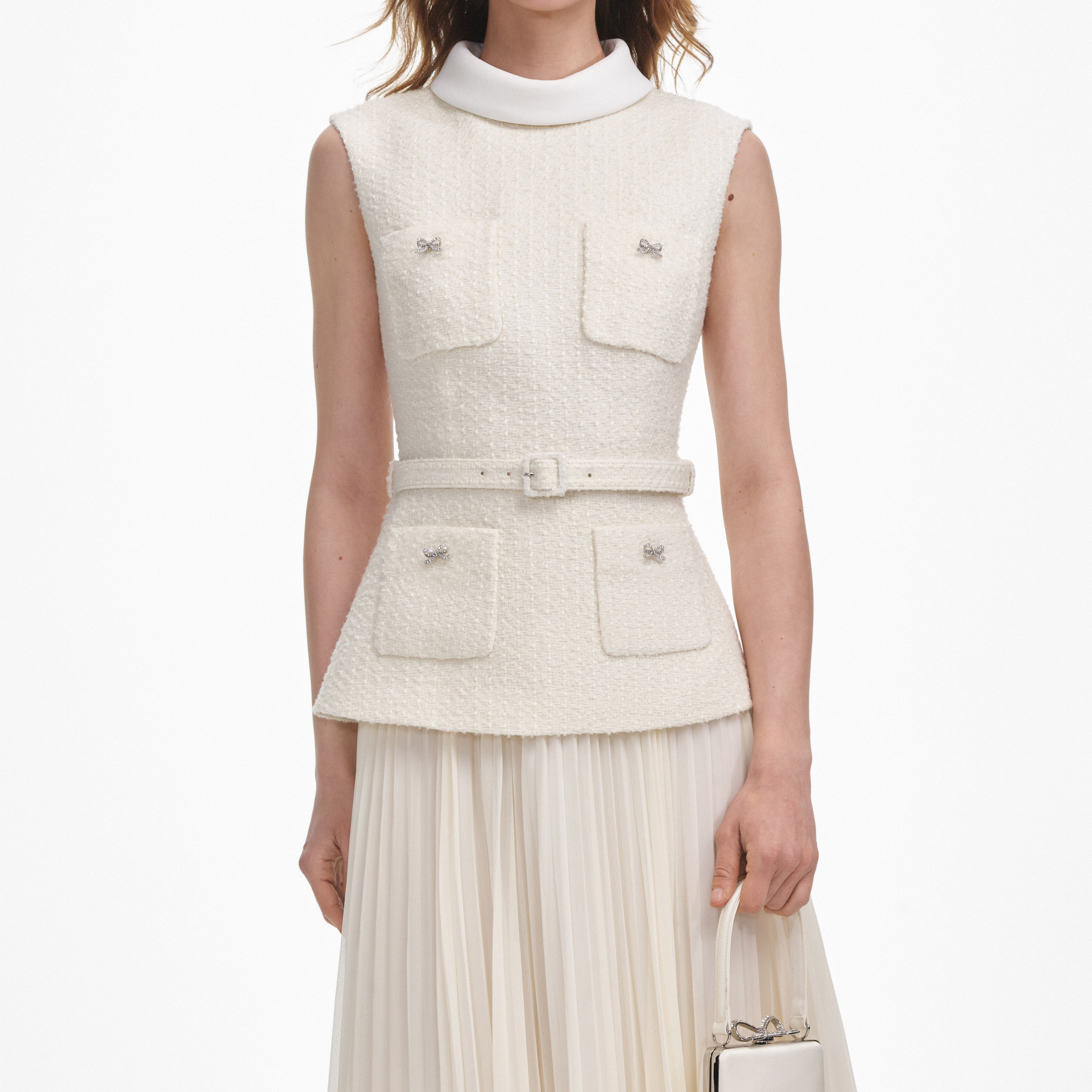 zoe Cream Boucle Sleeveless Midi Dress Avalabel