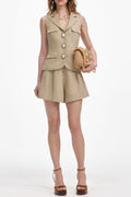 regina Beige Linen Playsuit Avalabel