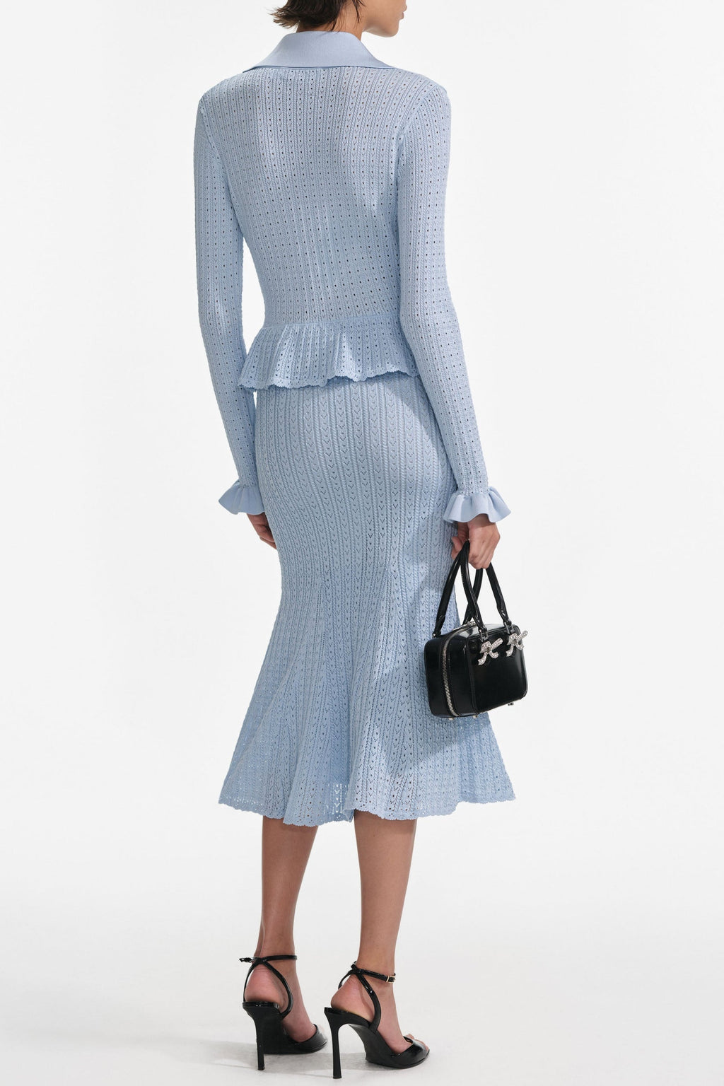 Lillian Blue Pointelle Peplum Knit Midi Dress Avalabel