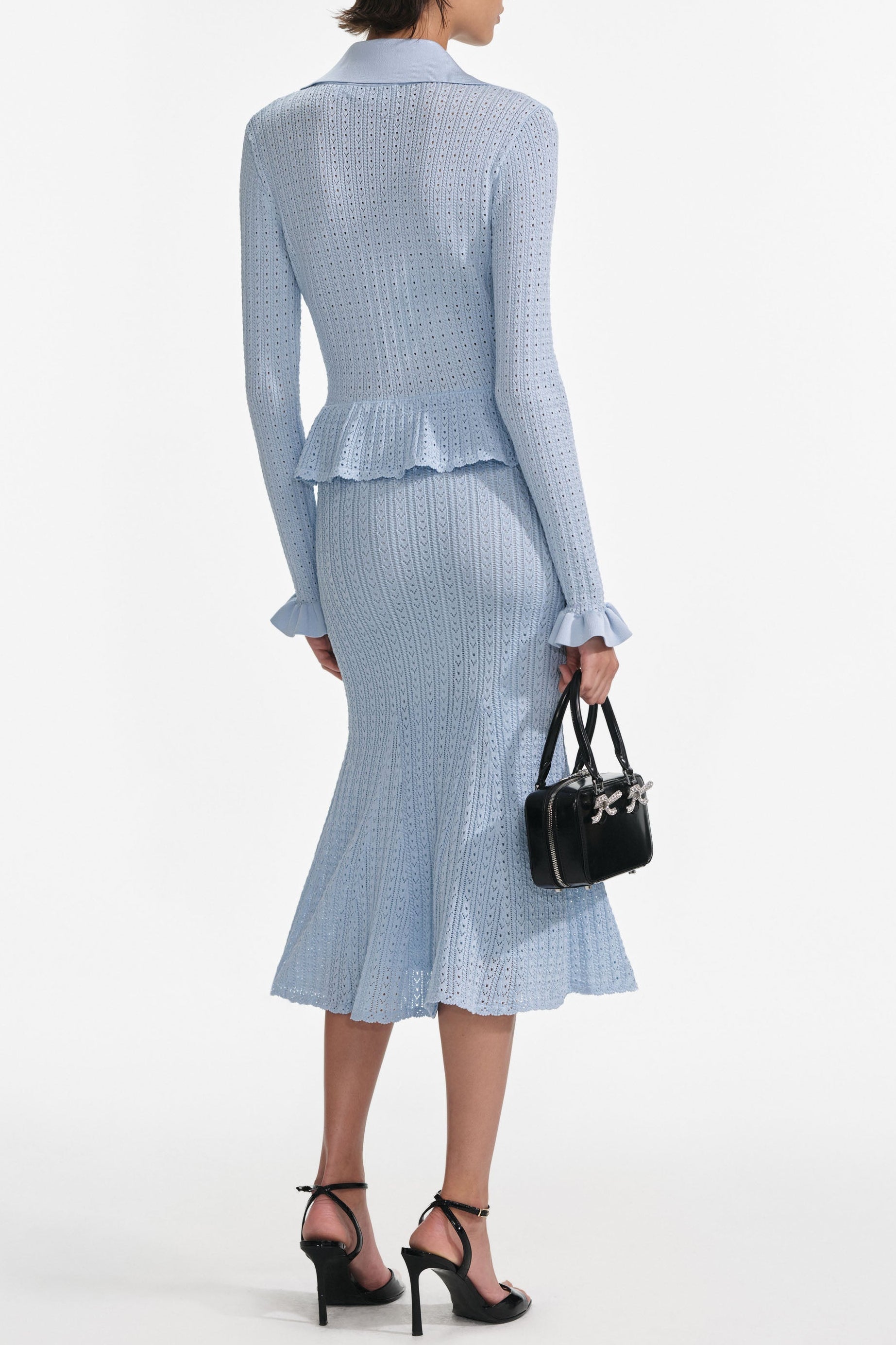 Lillian Blue Pointelle Peplum Knit Midi Dress Avalabel