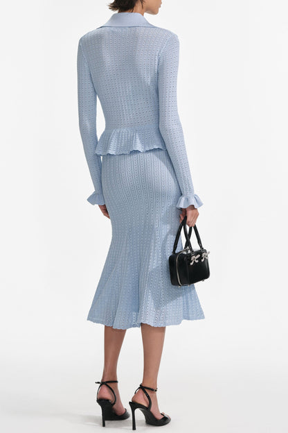 Lillian Blue Pointelle Peplum Knit Midi Dress