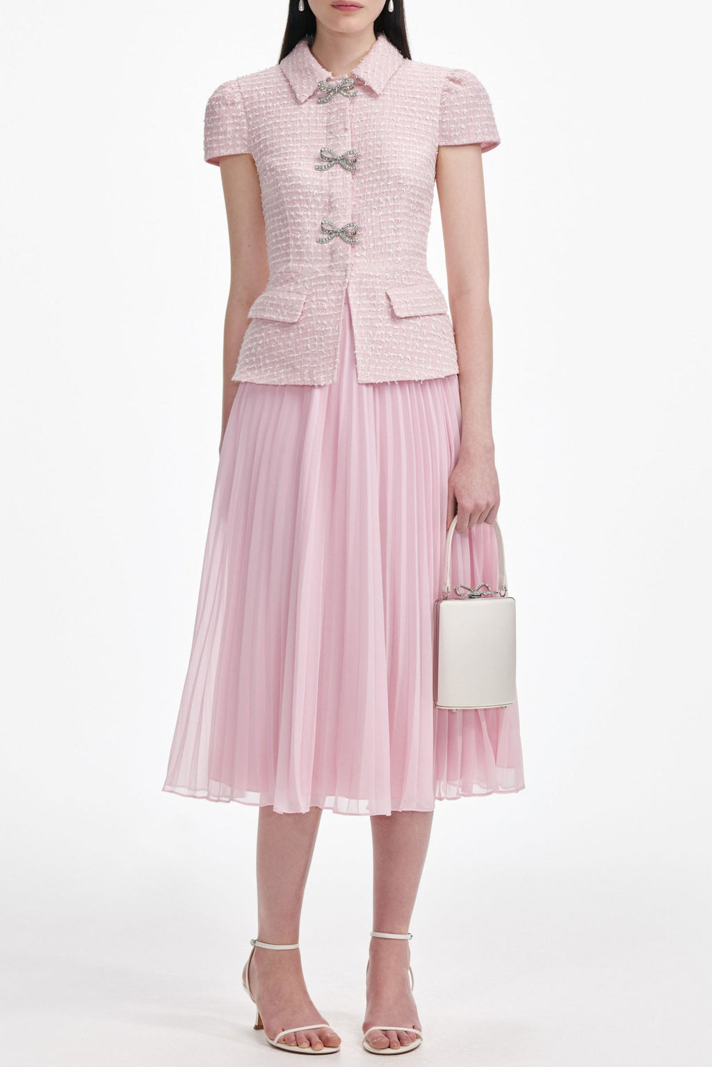gill Pink Boucle Midi Dress Avalabel
