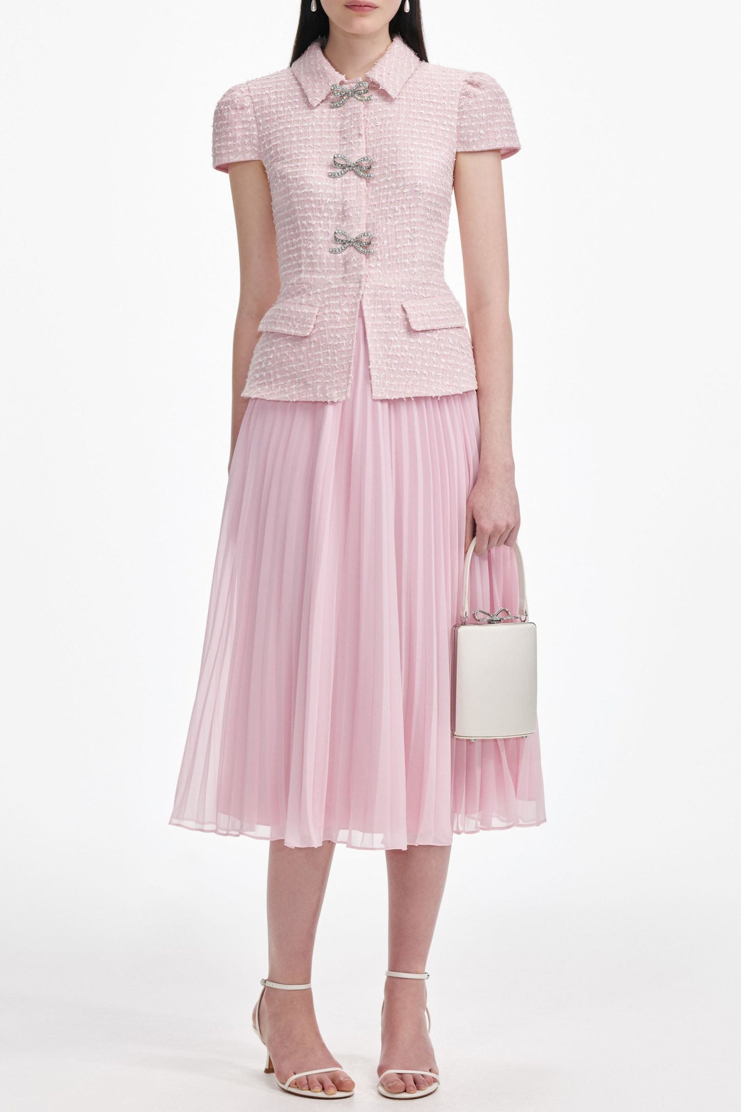 gill Pink Boucle Midi Dress