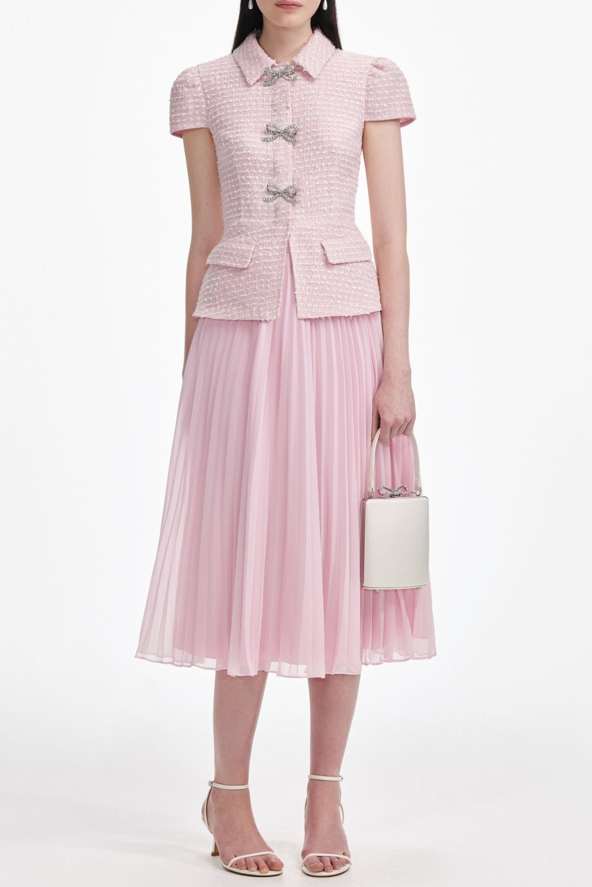 gill Pink Boucle Midi Dress Avalabel