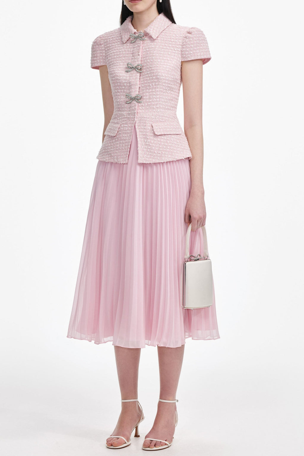 gill Pink Boucle Midi Dress Avalabel