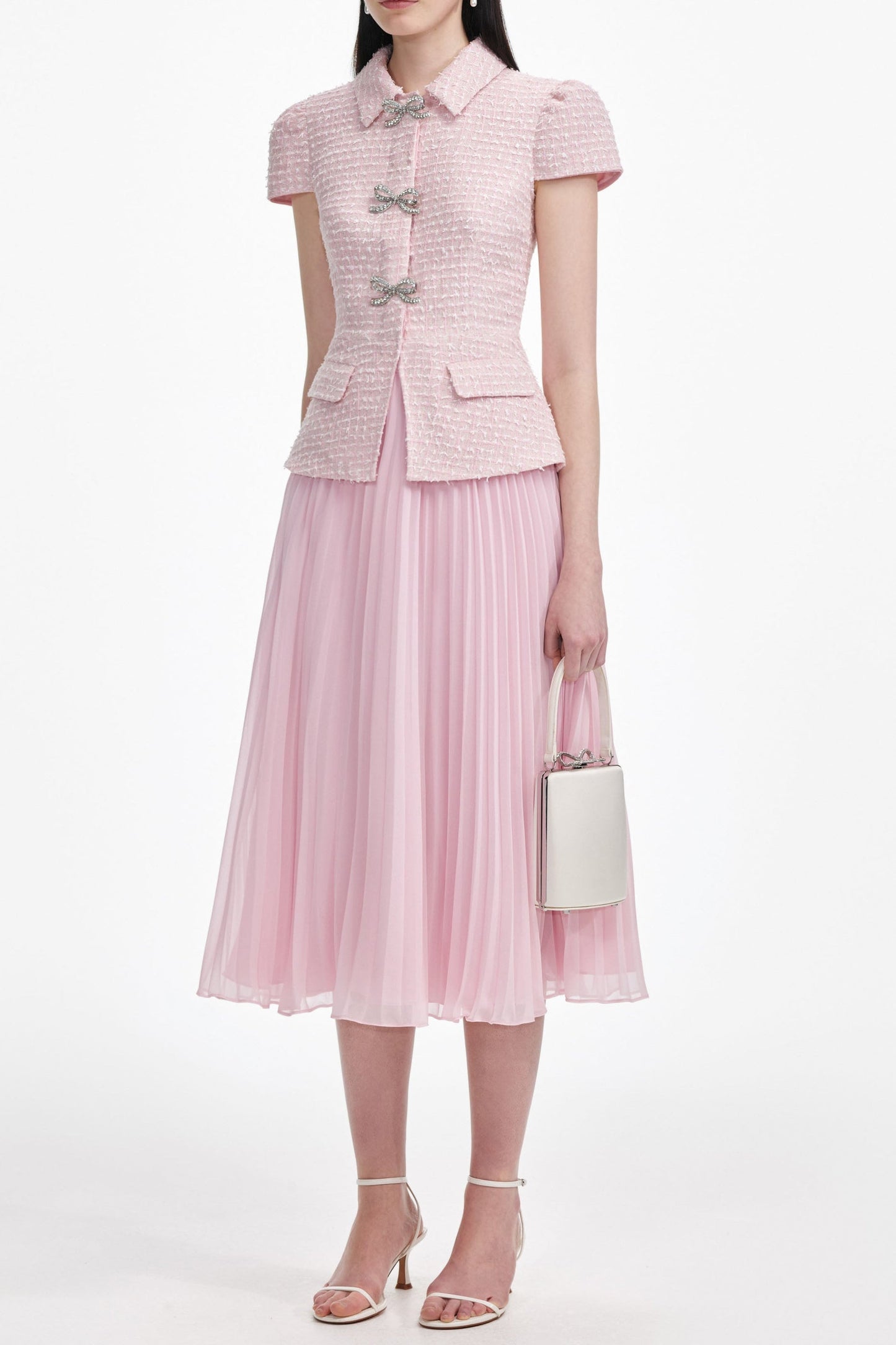 gill Pink Boucle Midi Dress