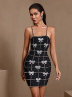 Vanessa Colorful Diamond Side Slit Bandage Maxi Dress in Black Avalabel