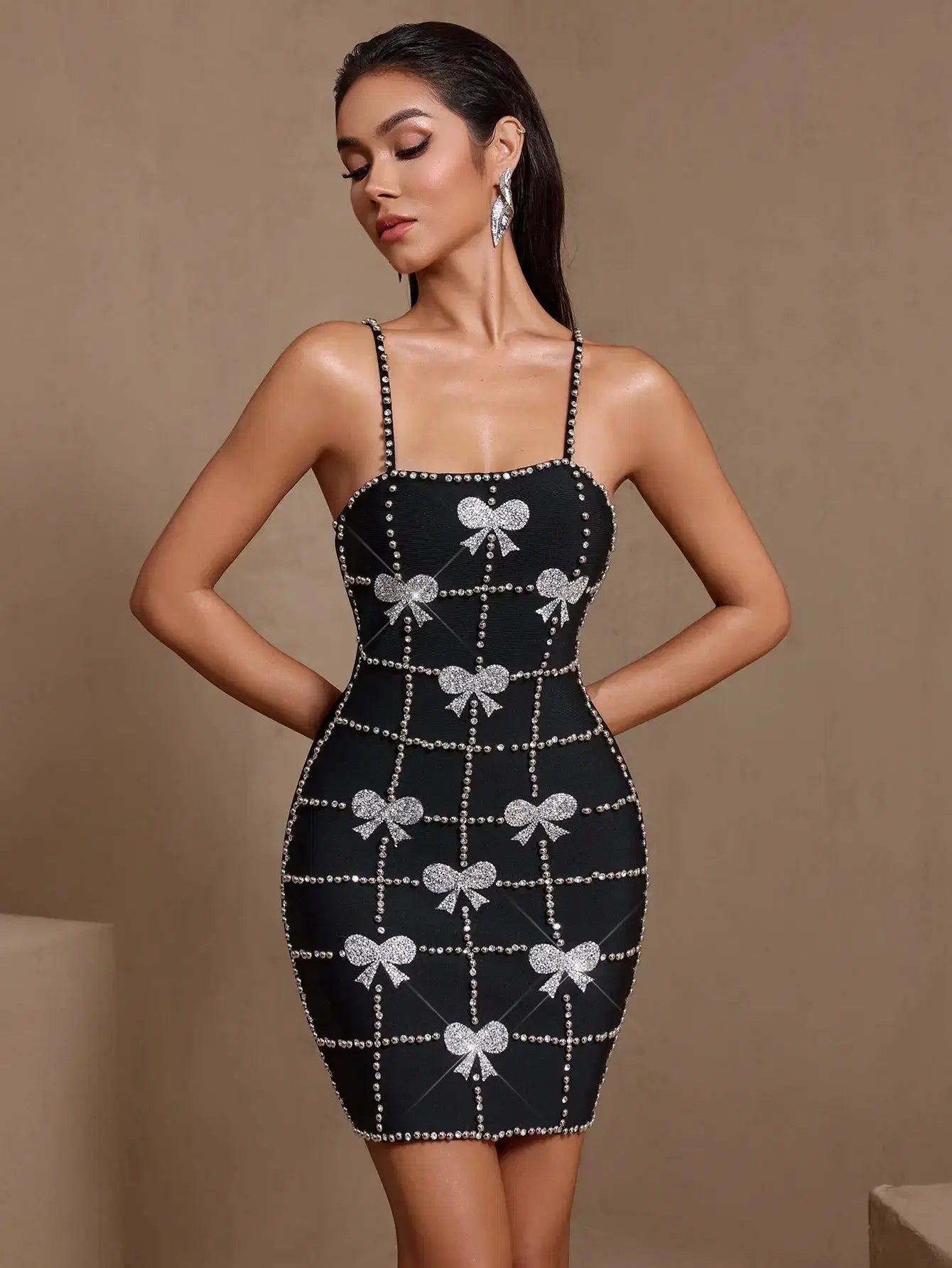 Vanessa Colorful Diamond Side Slit Bandage Maxi Dress in Black Avalabel