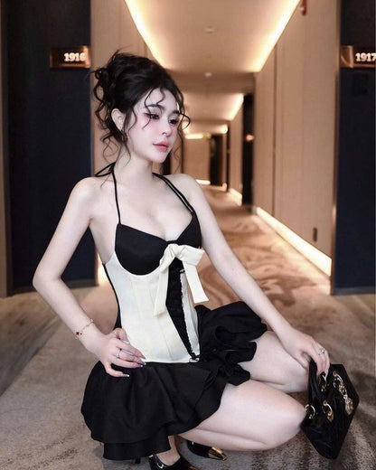 Dominic Halter Black White Patchwork Mini Dress