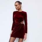yvette Burgundy Velvet Embellished Mini Dress Avalabel