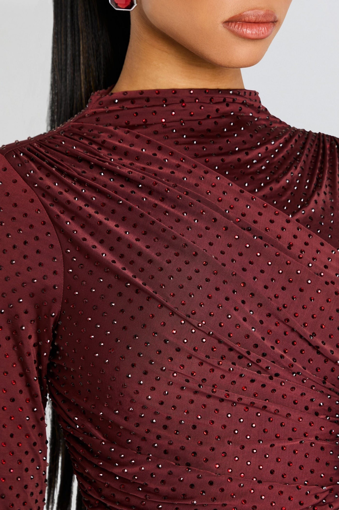 Pallavi Crystal Embellished Ruched Midi Dress Avalabel