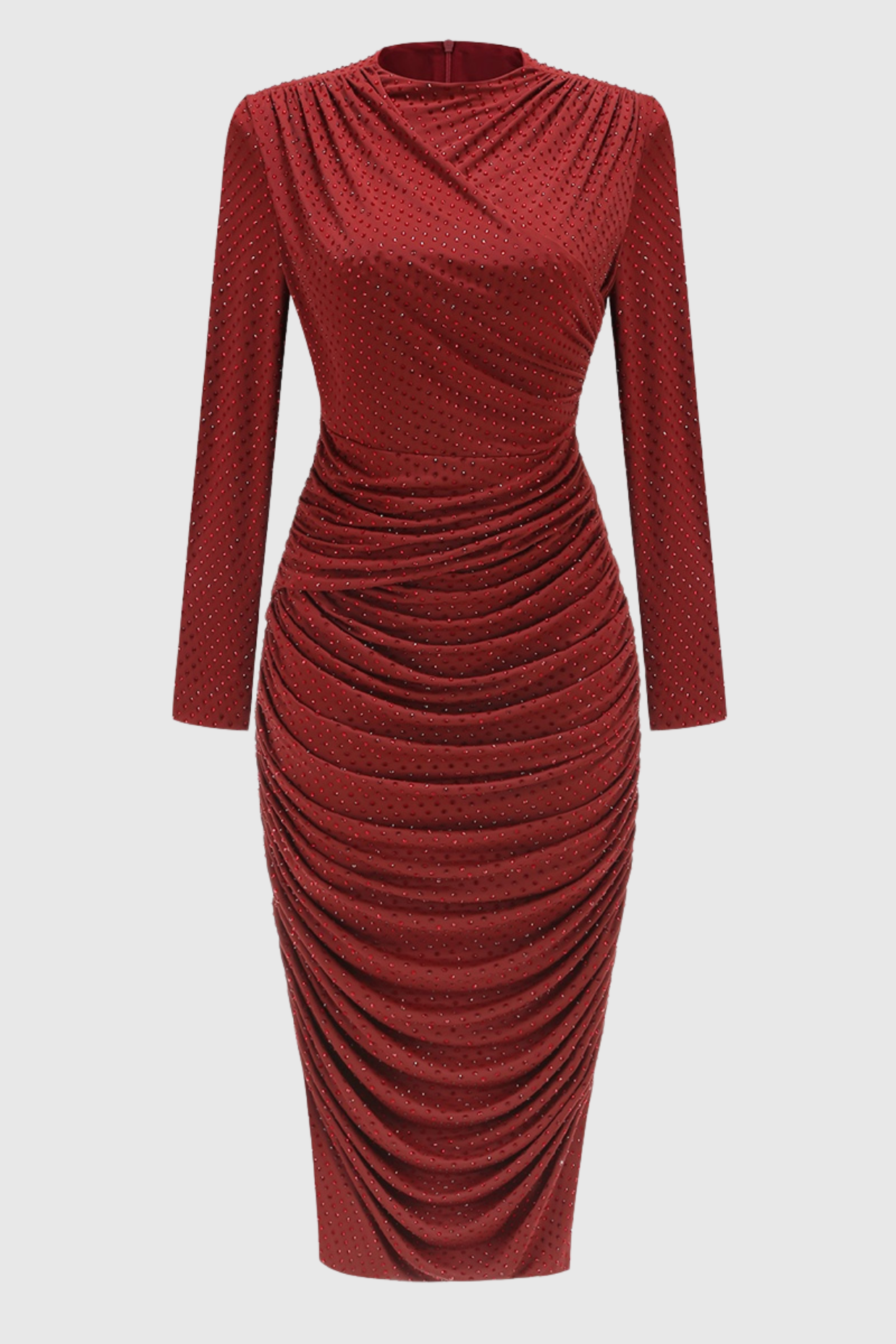 Pallavi Crystal Embellished Ruched Midi Dress Avalabel