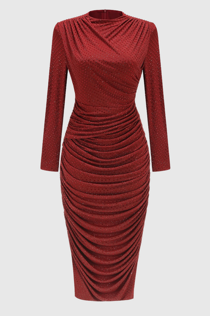 Pallavi Crystal Embellished Ruched Midi Dress Avalabel