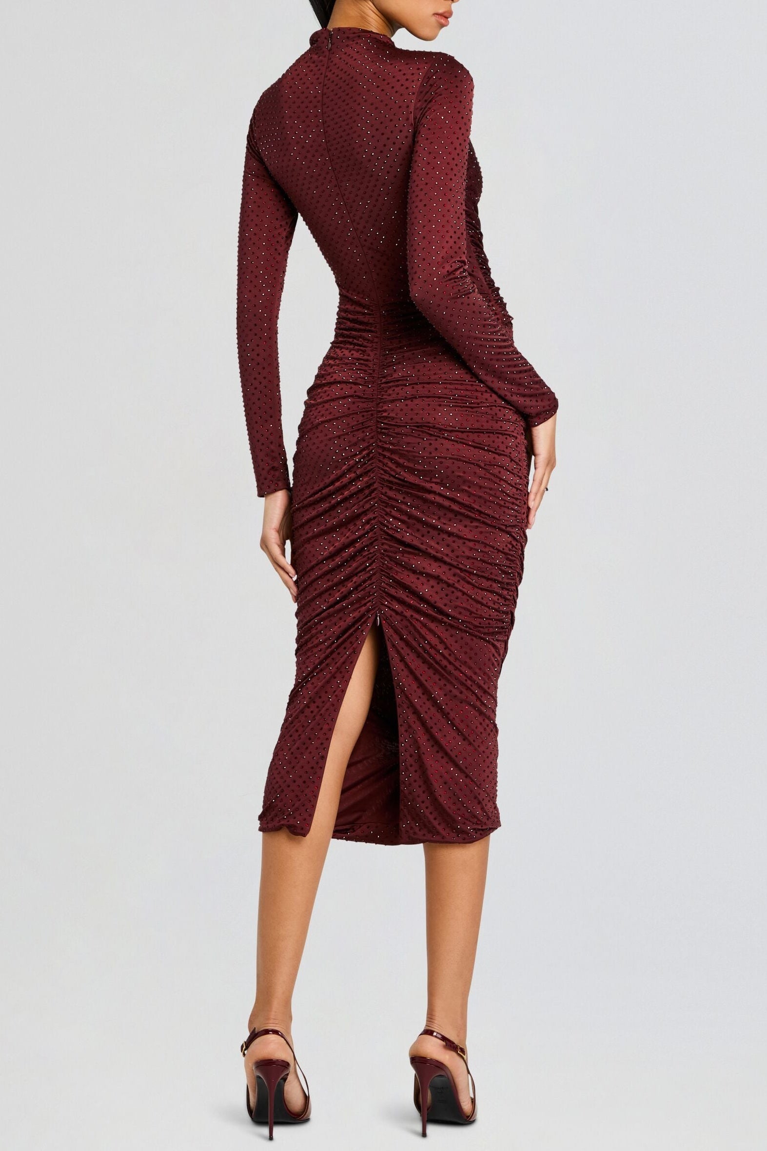 Pallavi Crystal Embellished Ruched Midi Dress Avalabel