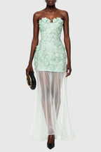 Pansya Floral Embroidery Strapless Maxi Dress - Mint Avalabel