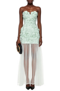 Pansya Floral Embroidery Strapless Maxi Dress - Mint Avalabel